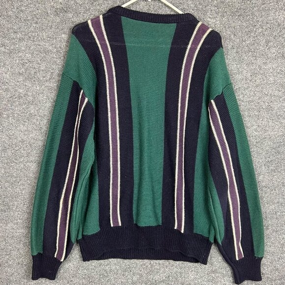Vintage 80's Hunting Horn Men's Sweater Embroidered Crest Stripe geometric Size - Picture 3 of 7
